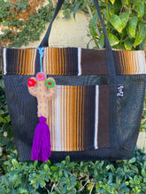 Load image into Gallery viewer, Sarape Mesh Tote Bag Brown w/ pompón #313