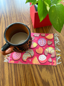 Mug Rug/ Sarape Reversible Tapetito - Pink/ Pan Dulce