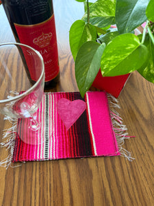 Mug Rug/ Sarape Reversible Tapetito - pink coffee