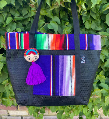 Sarape Mesh Tote Bag Purple w/ Frida pompón #316