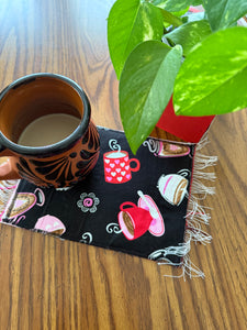 Mug Rug/ Sarape Reversible Tapetito - pink coffee